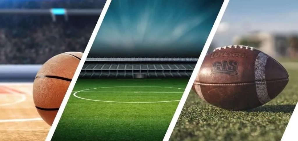 Basketball, soccer and football collage.