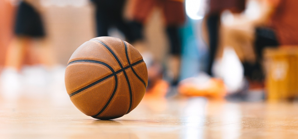 Basketball on court.