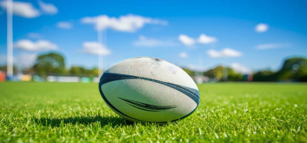 Rugby ball on field.
