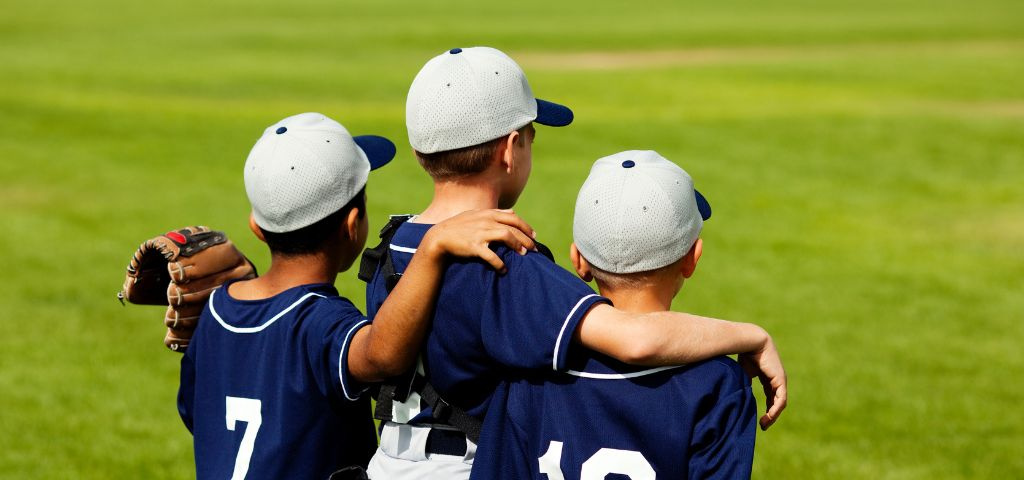 Youth baseball players at practice.