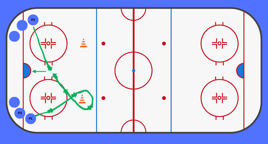 Around-the-cone hockey shooting drill.