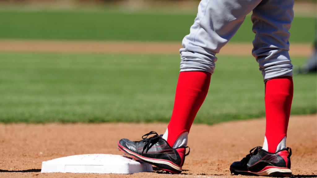 Baseball player standing on plate.