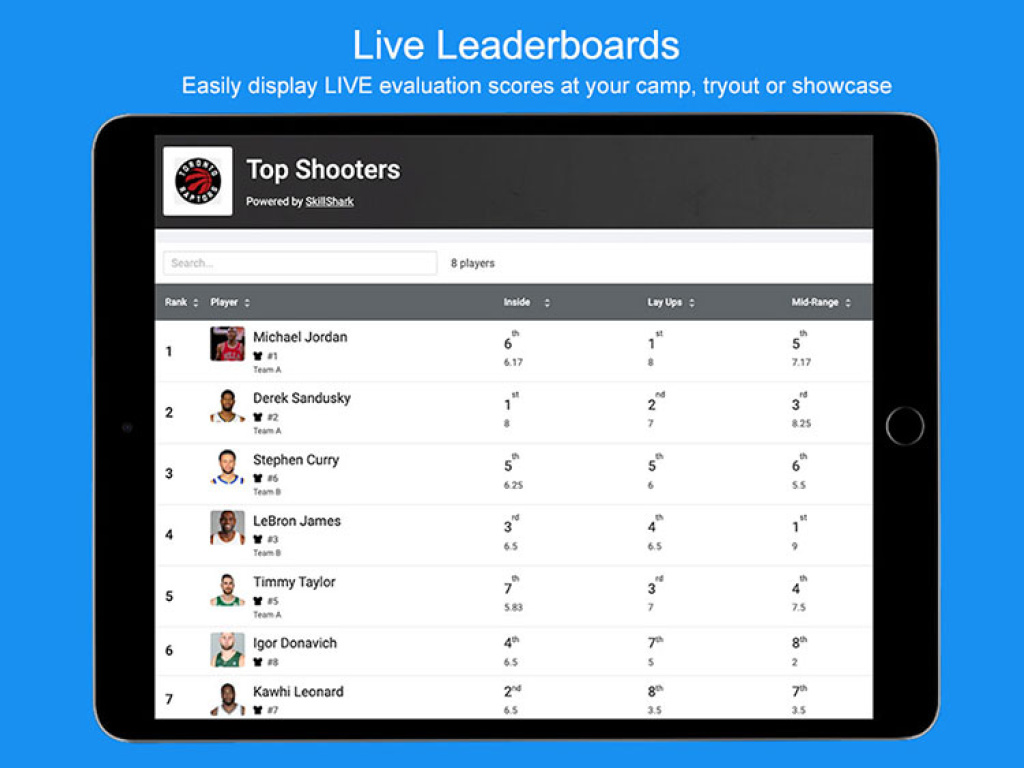 Live event leaderboards.