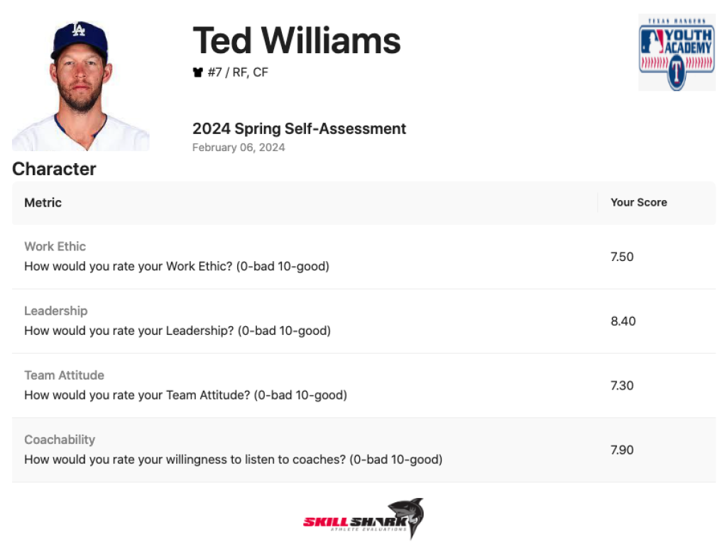 Athlete self assessment baseball.