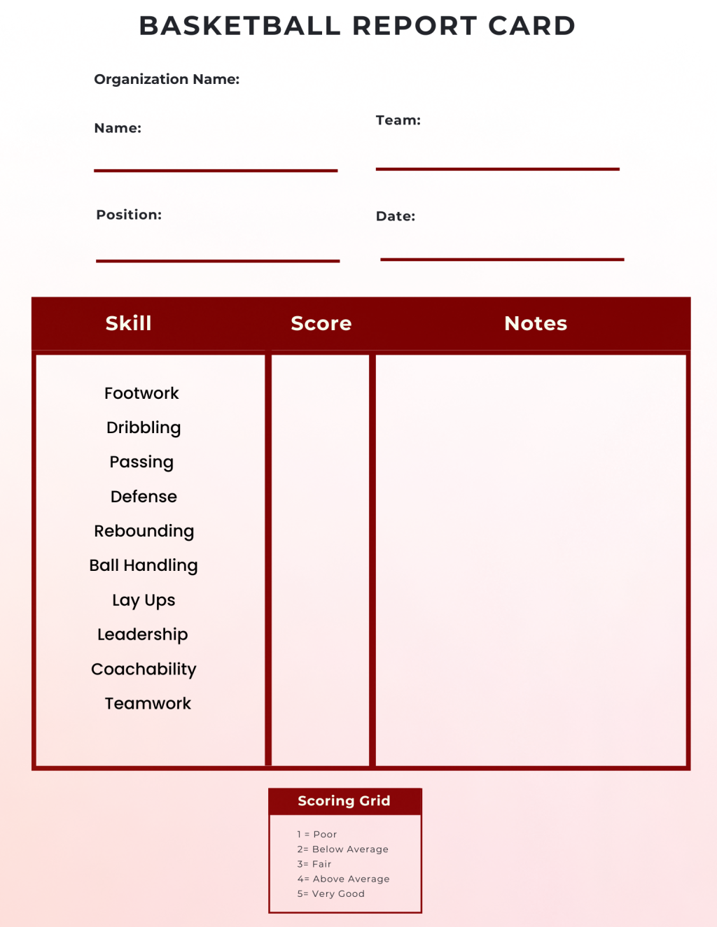 Basketball report card.