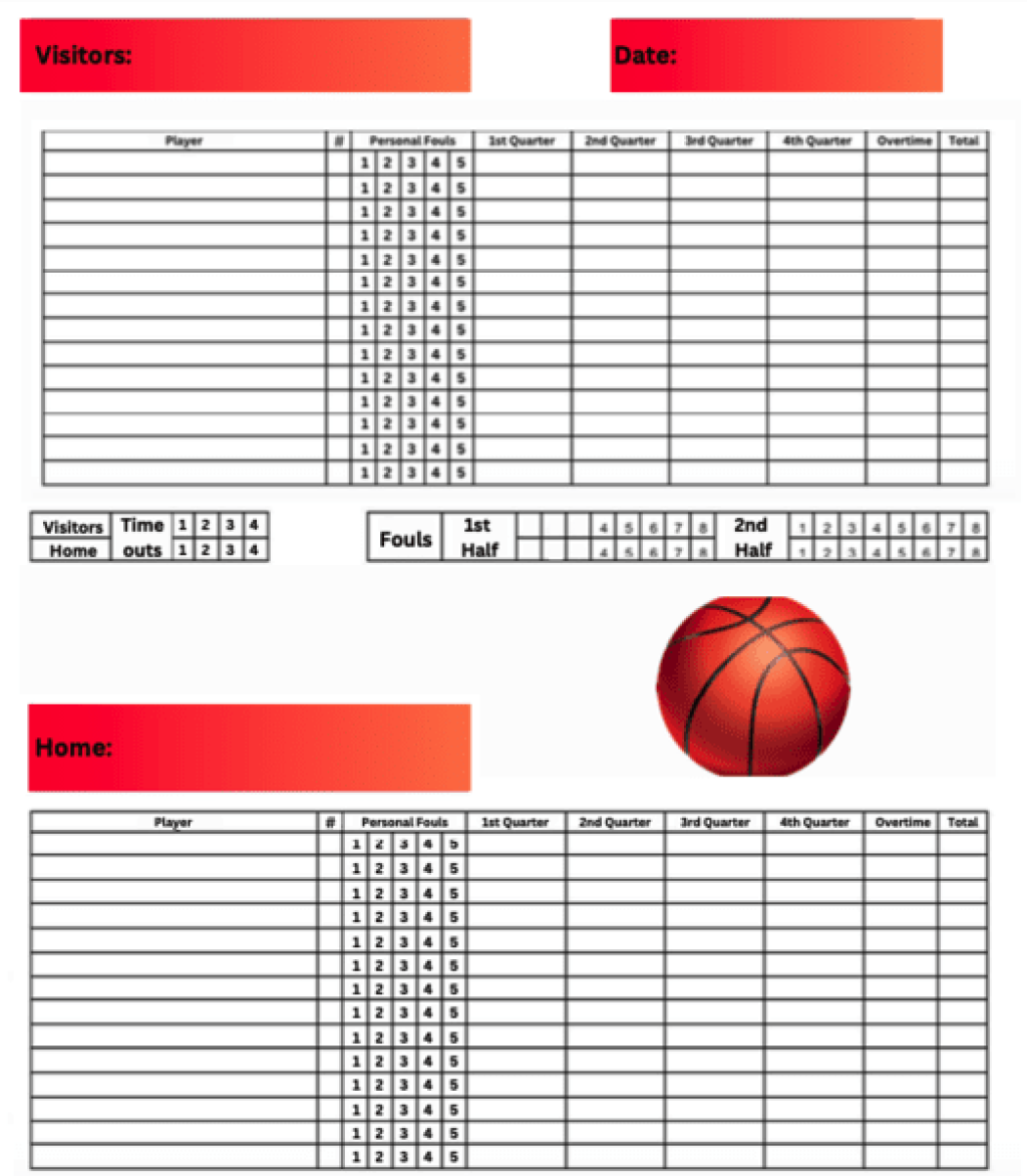 Basketball scoresheet.