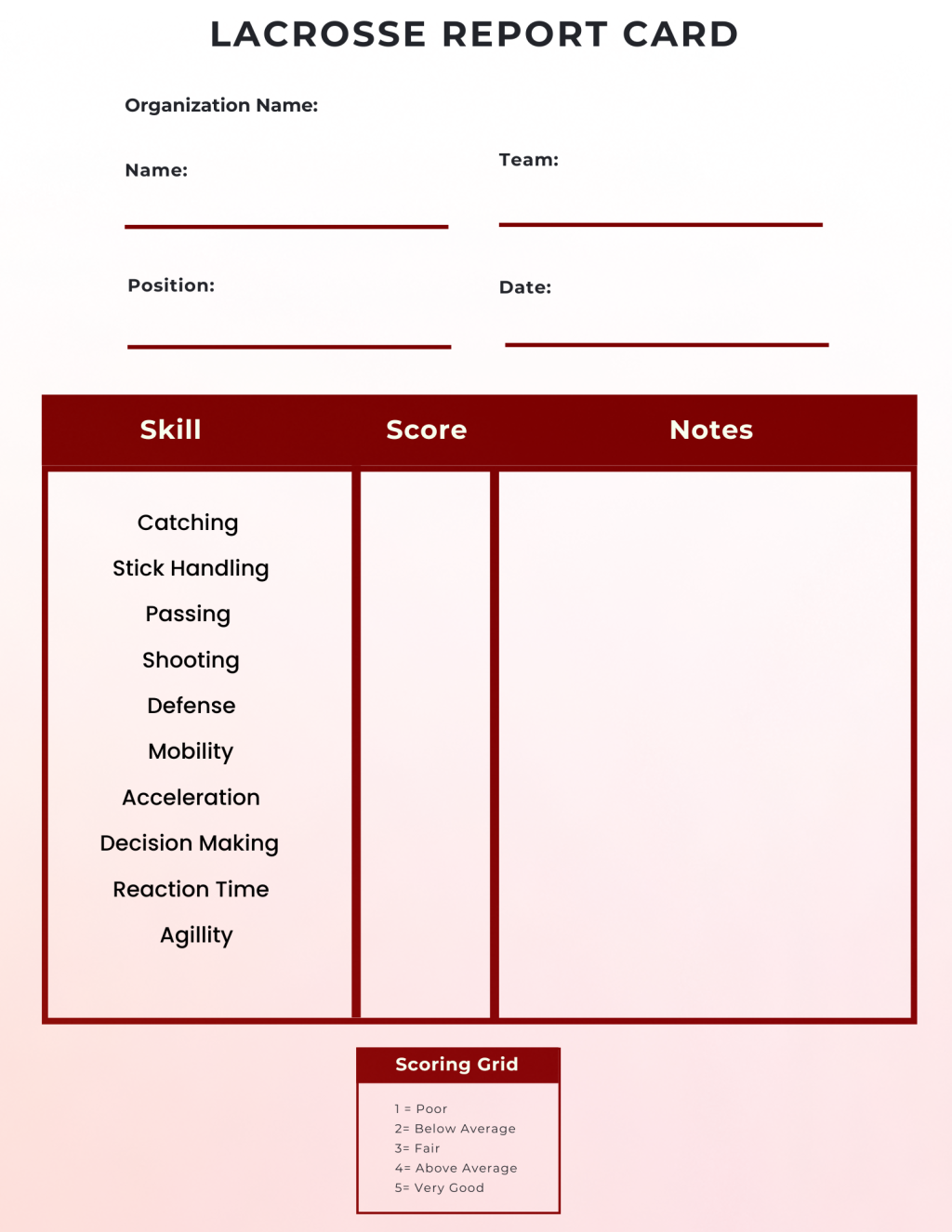 Lacrosse player report card.