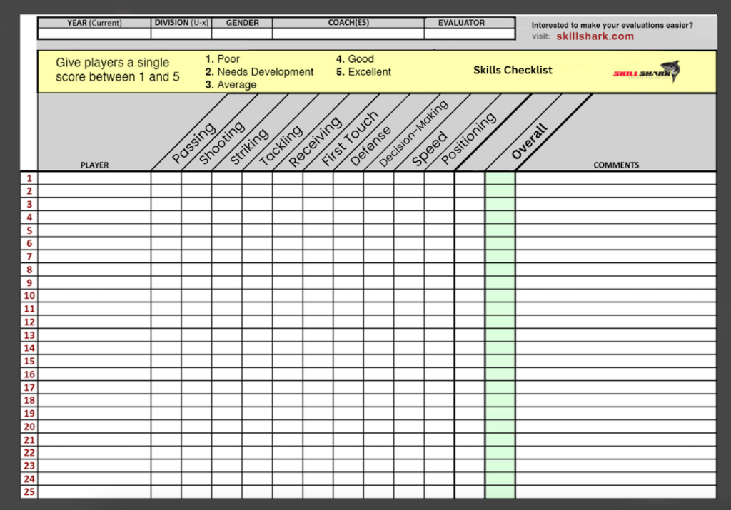 Field hockey evaluation form.