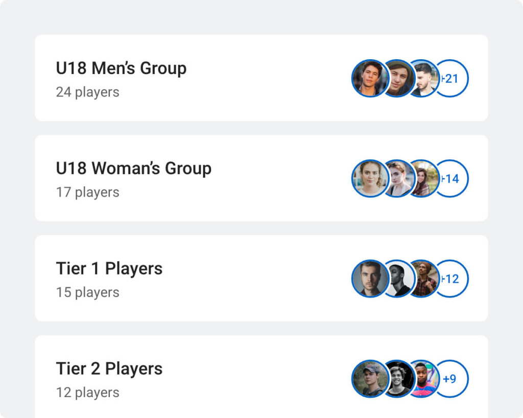 Player lists on athlete evaluation app.