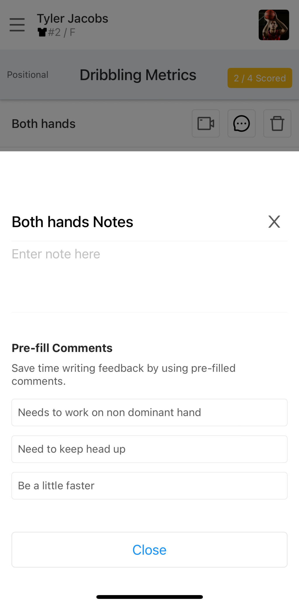 Add comments for athlete evaluations.
