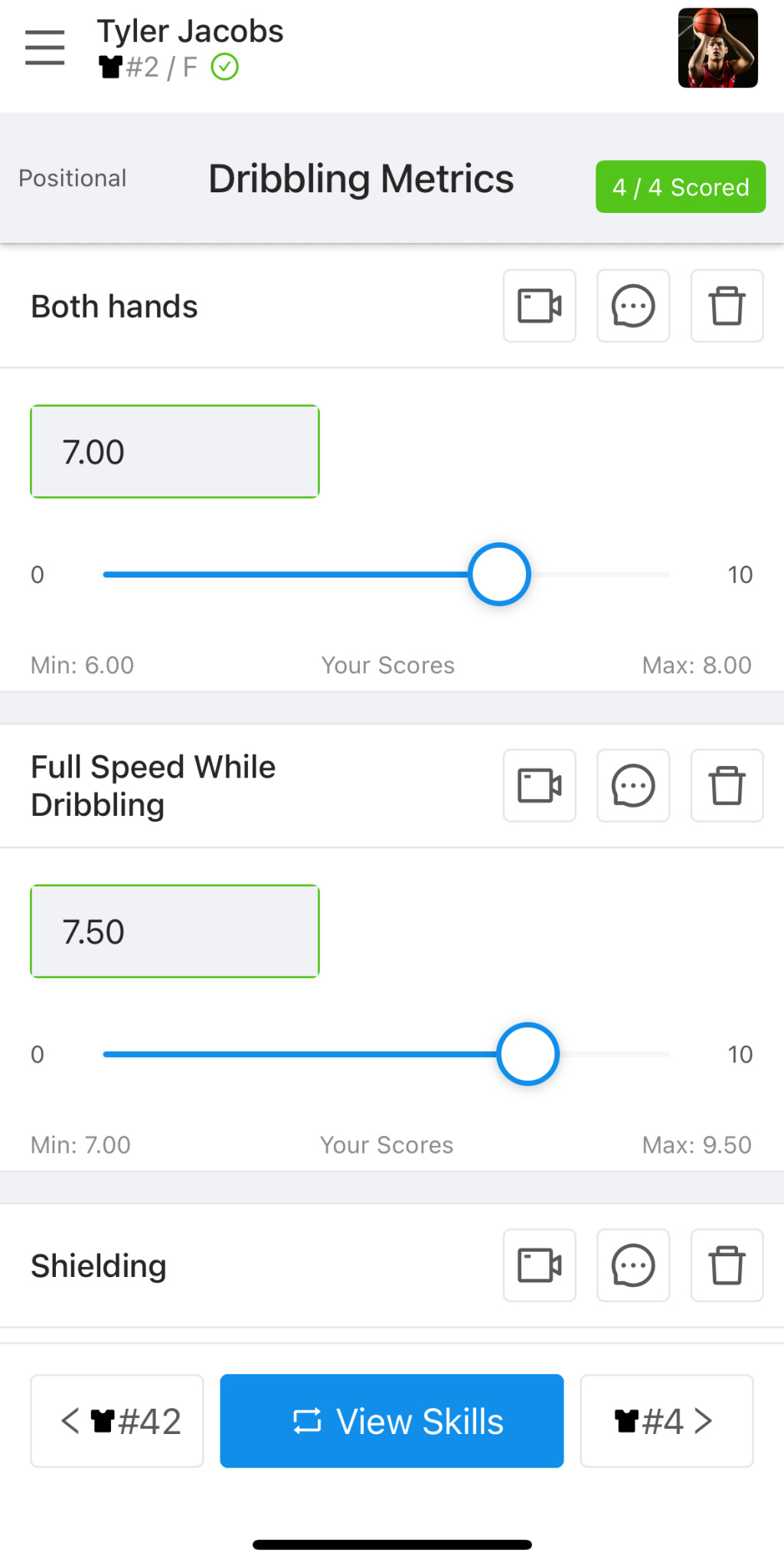 Score players on athlete assessment app.