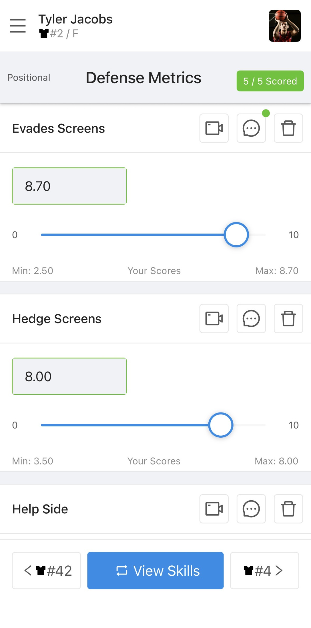 Scoring ability on youth sports software.