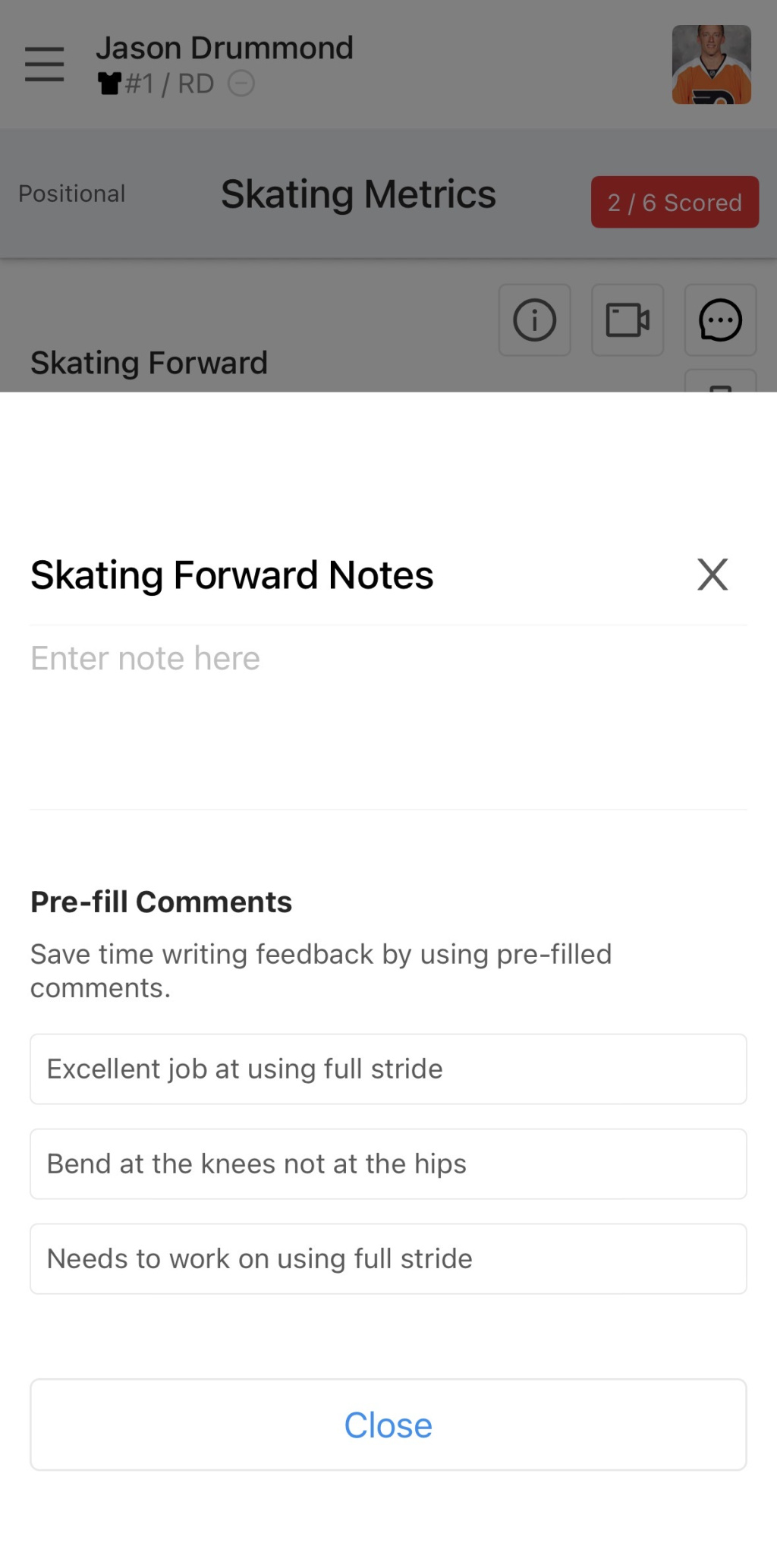 Adding comments in SkillShark's digital evaluation software.