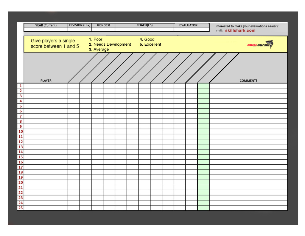 Athlete evaluation template.