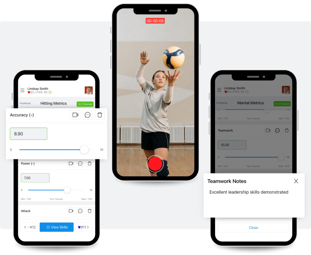 Mobile scoring capabilities on athlete evaluation tool.