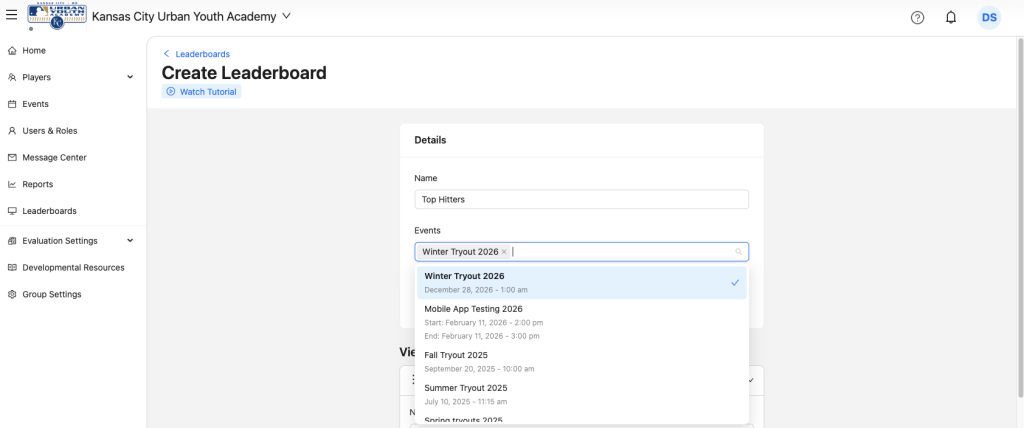 Select leaderboard events.