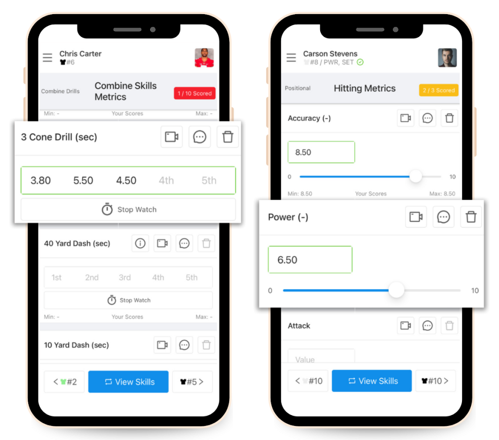 Mobile scoring on athlete tryout software.